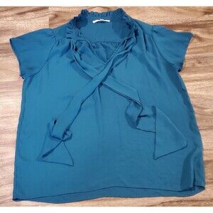 Collective Concepts Womens Small Teal Blue Blouse Tie Front Shirt Top